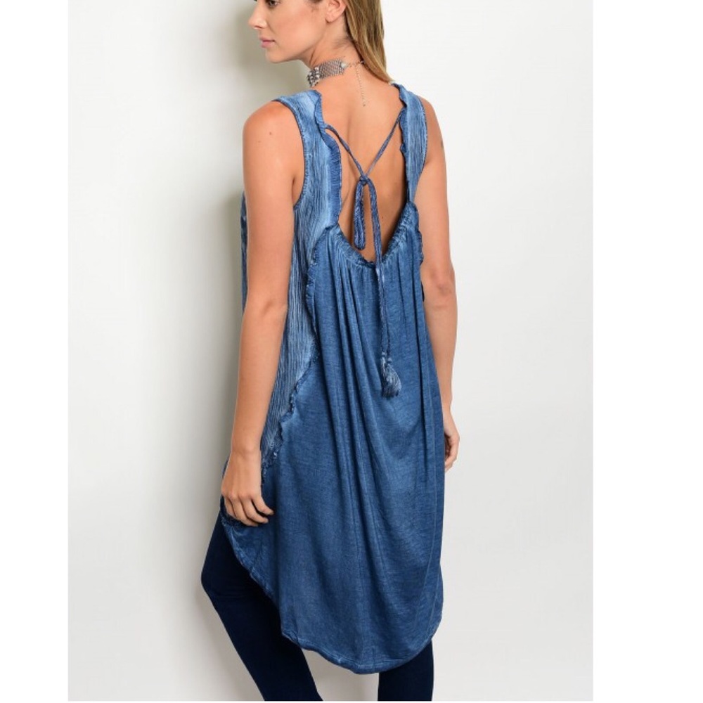 🛍Sale🛍 Blue Denim Print High Low Tank Top - Picture 2 of 6